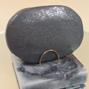 Genuine Natural Shungite Oval Mineral On Handmade Resin & Solid Bronze Display